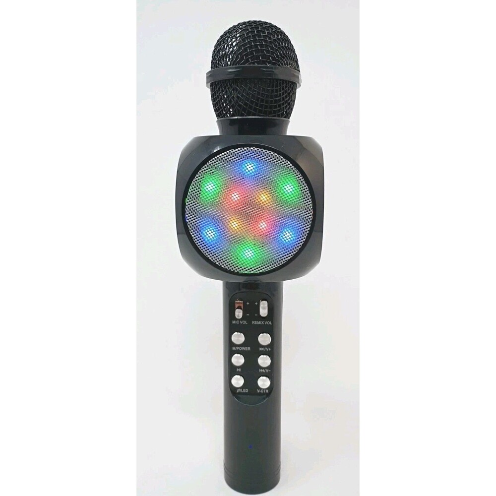 Bluetooth Karaoke Microphone Black LED Lights Built-in Speaker-Works